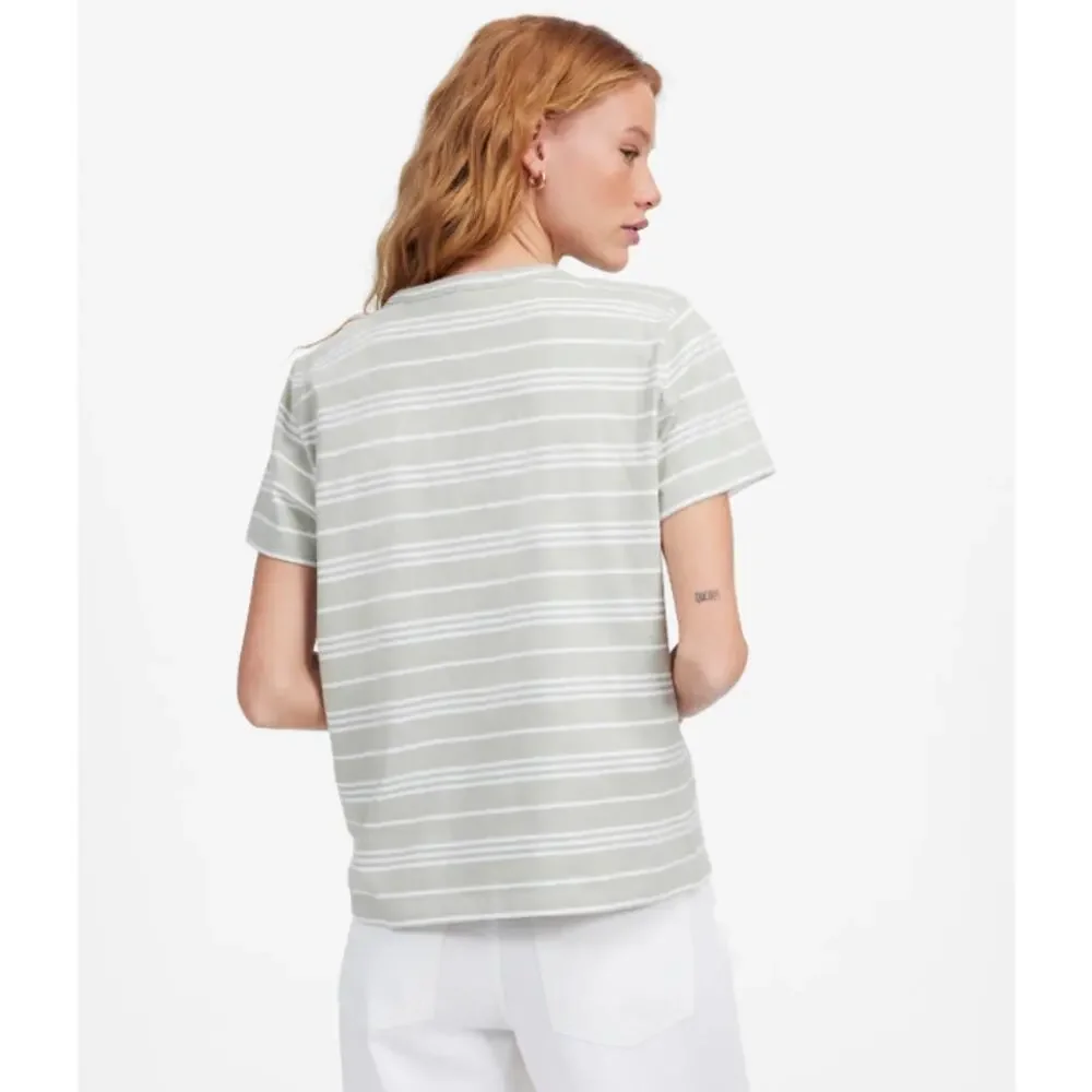 Madewell The Perfect Crewneck Cotton Tee Sz S Dusty Celadon Striped Short Sleeve